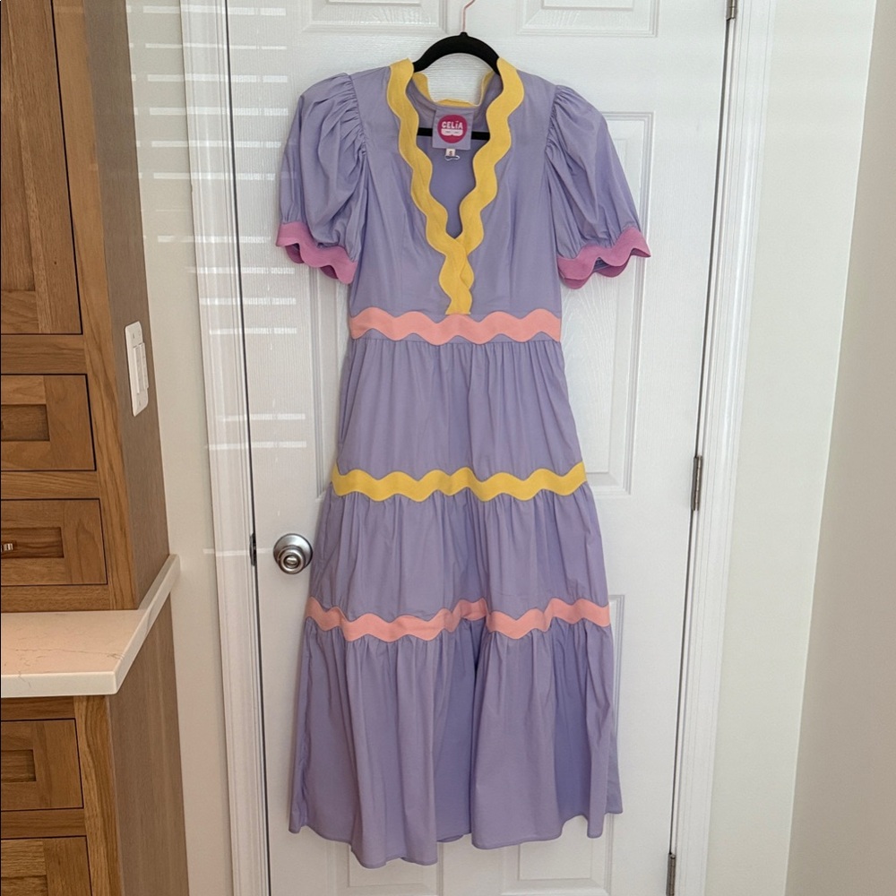 CeliaB Colorful Midi Dress with Ric Rac Ruffle Details